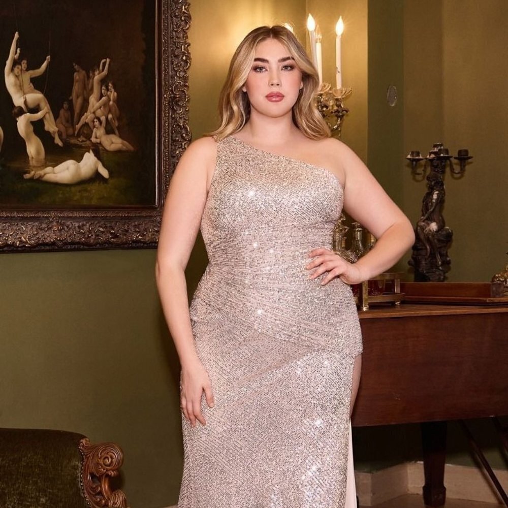 NEW LONG ONE SHOULDER SLEEVELESS SHEATH DRESS EMBROIDERED WITH SEQUINS CD CH077C